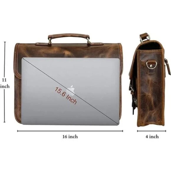 Leather Messenger Bag for Men - Top Grain Leather Briefcase Laptop Satchel Offic - Picture 5 of 6